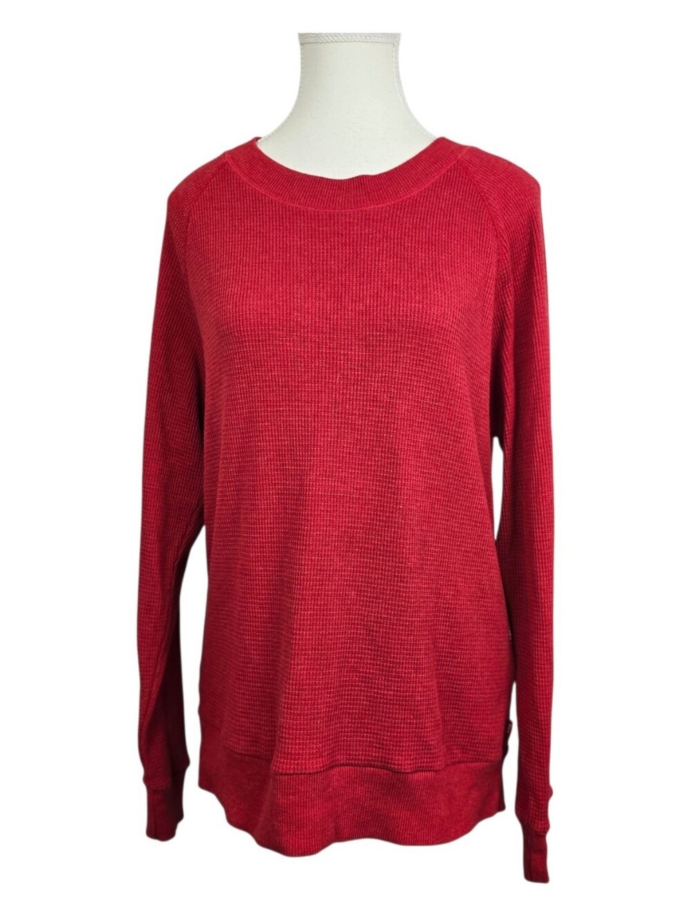 Aritzia Tna Red Waffle Knit Long Sleeve Thermal Top Cabincore Granola Girl Sz M
